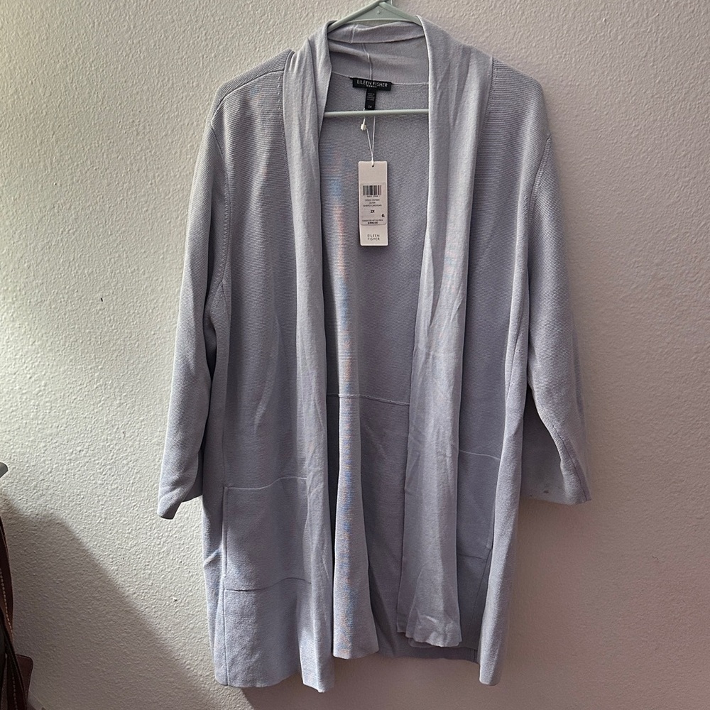 Eileen Fisher Light Gray Open Front Cardigan
